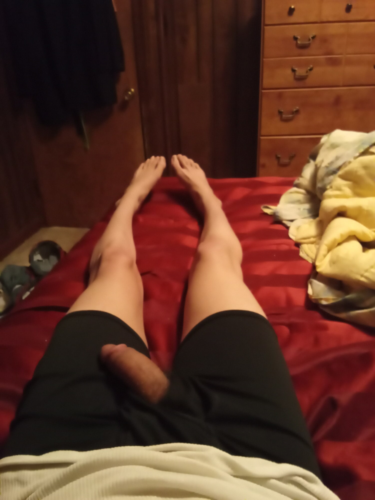 Me laying on the bed
