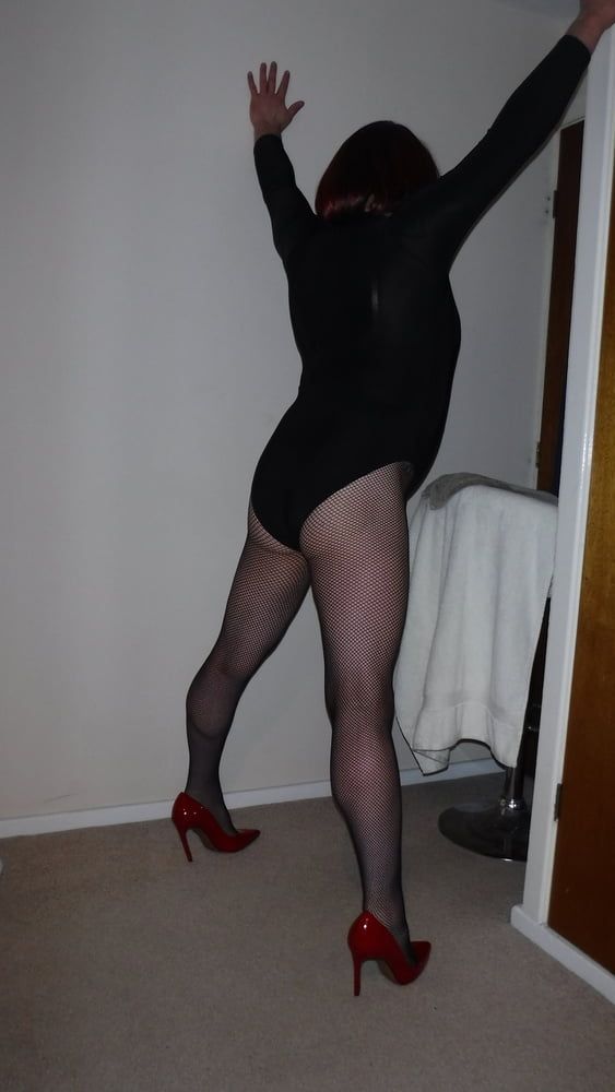 SISSY ROSIE IN FISHNET, RED HEELS AND BODYSUIT #3