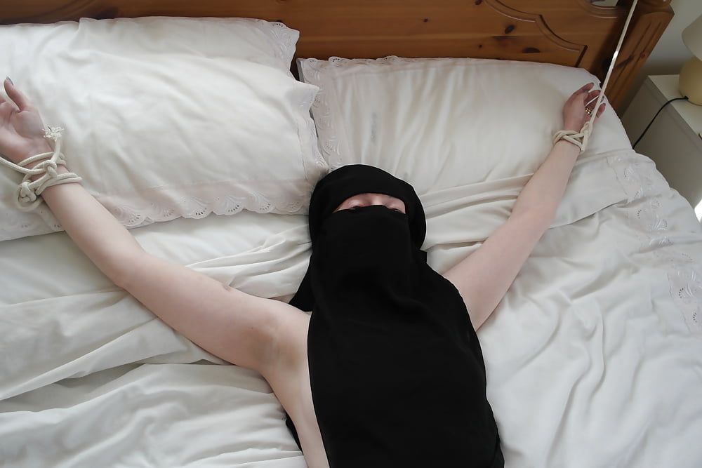 Niqab girl in Stockings Tied spread Eagle #12