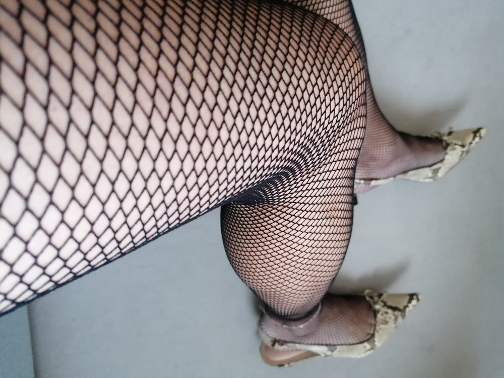 Sissy Beine in black fisfnet stockings  #5