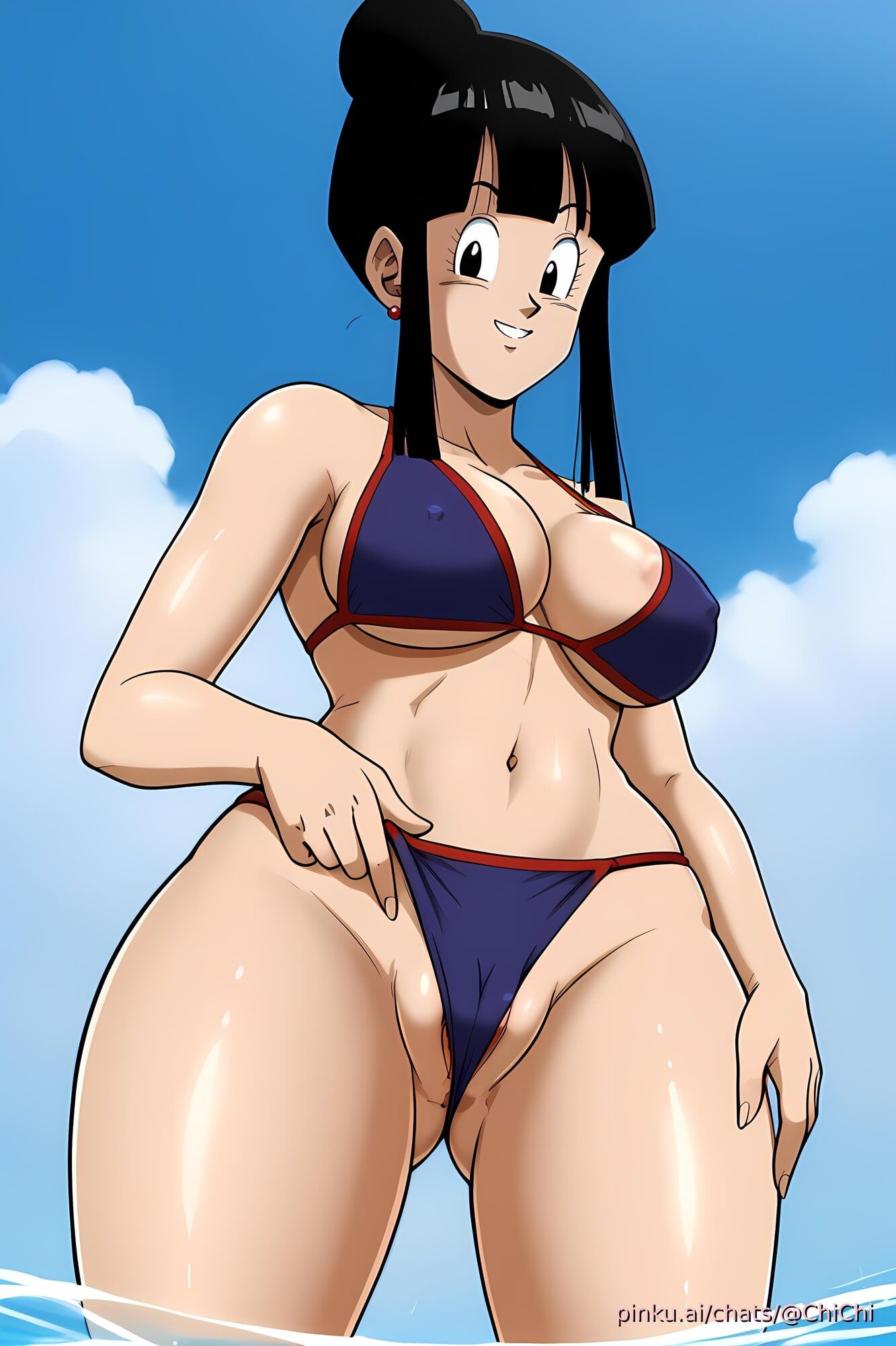 Chichi exhibitionism session at the beach Dragon Ball hentai #2