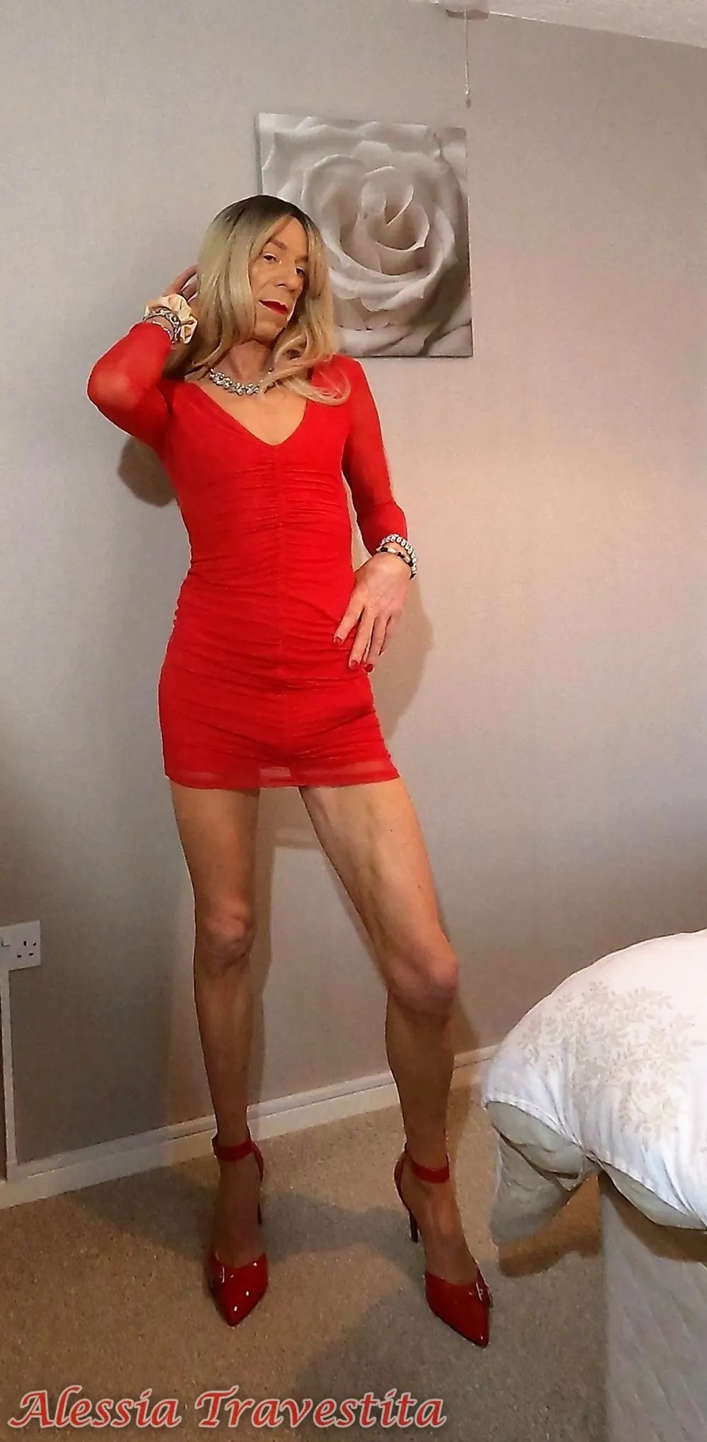 64 Alessia Travestita in Sheer Red Dress #12