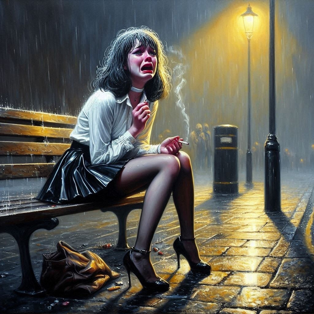 Crying and smoking ladies in Stockings  #8