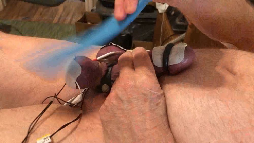 Cock twitches with estim pulse and precum flows as I slap an #15