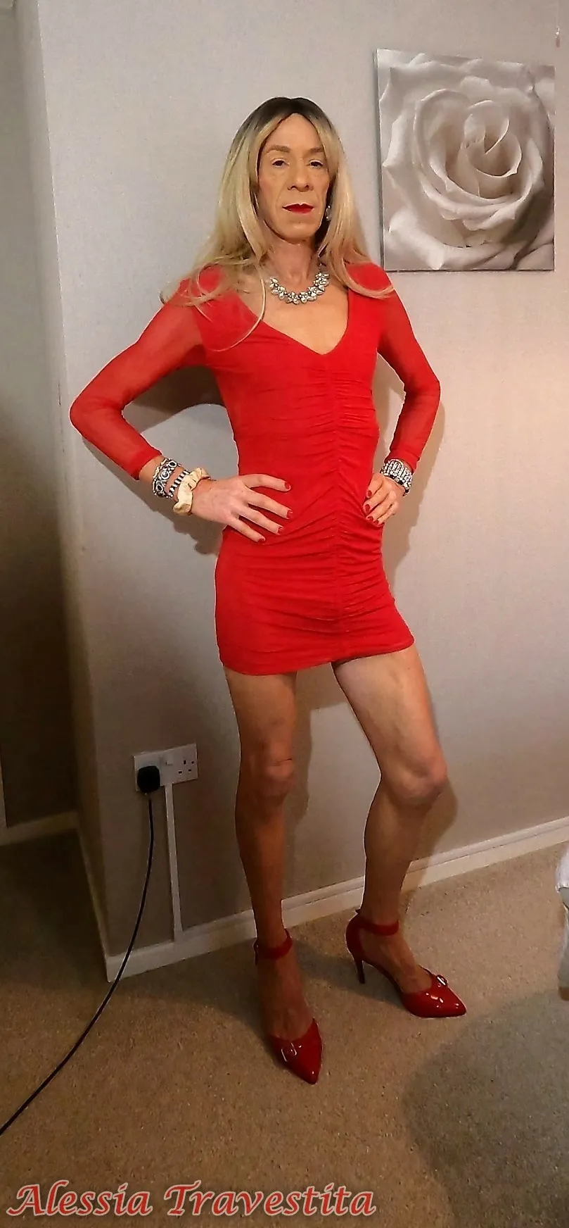 64 Alessia Travestita in Sheer Red Dress