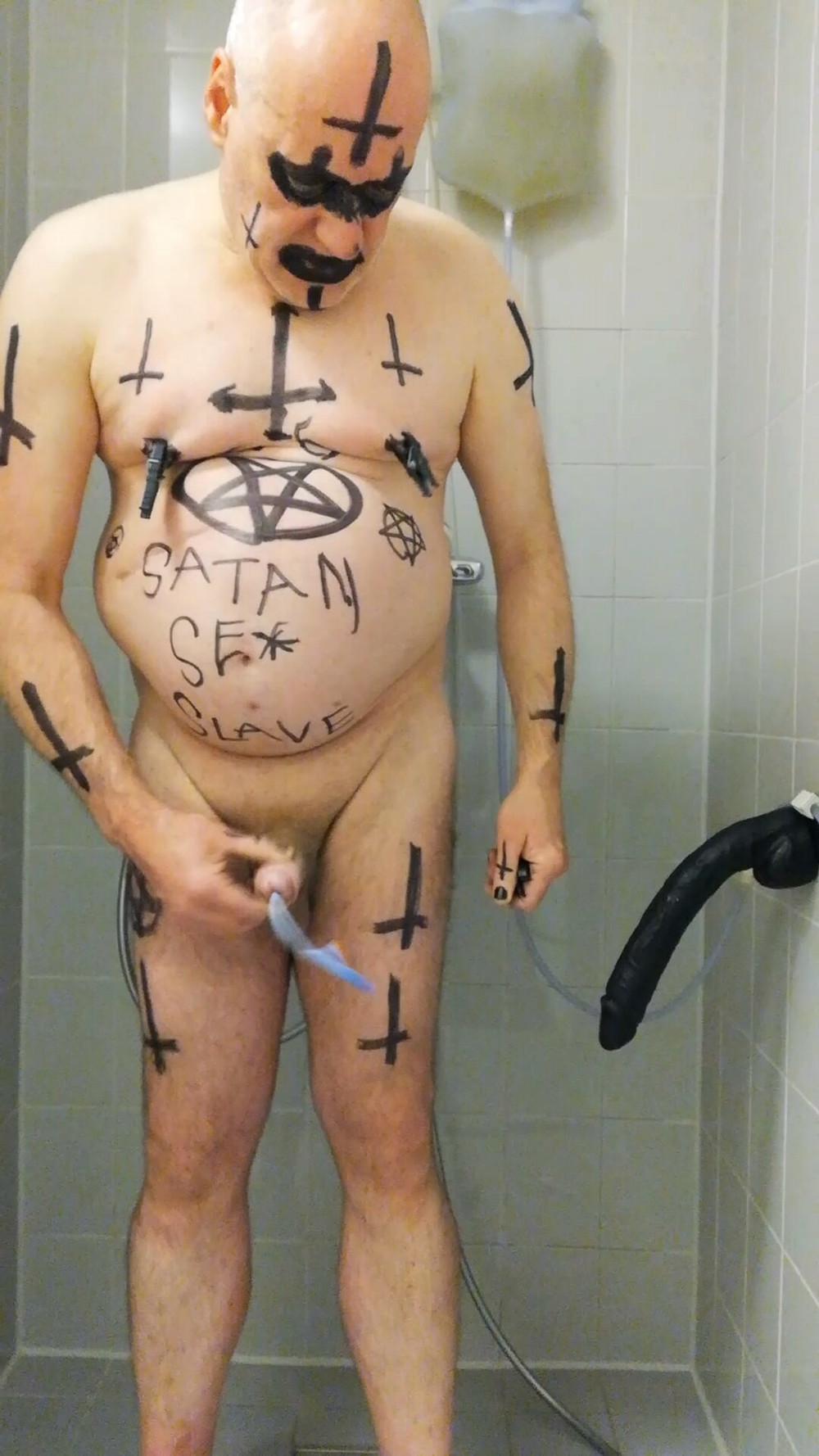 Satan sex slave Gerard takes a urine enema named Satan #18