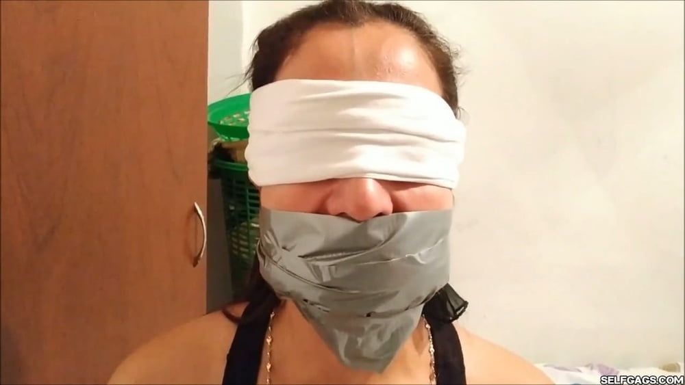 Self-Gagged Latina Mom With A Mouthful Of Socks - Selfgags #19