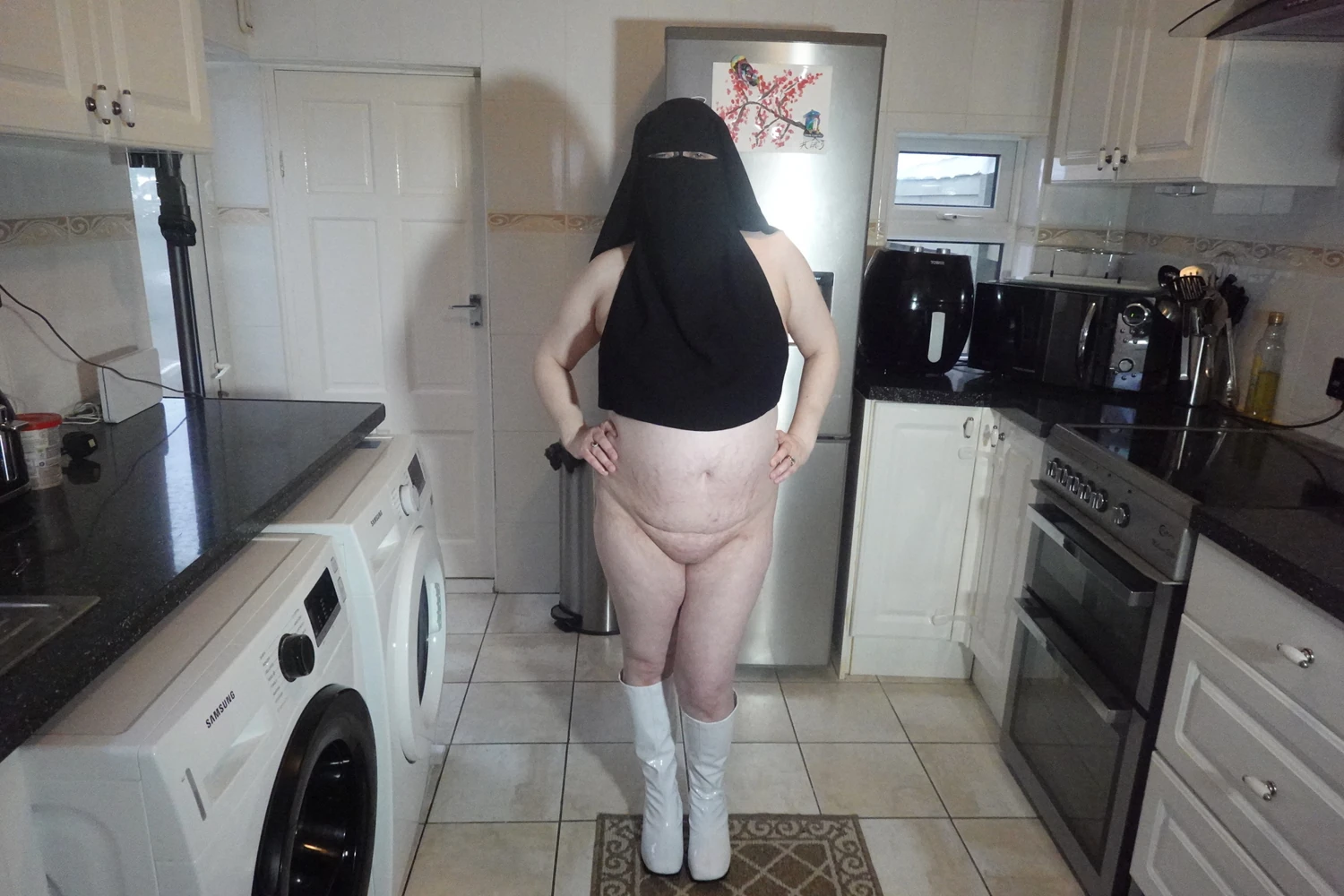 Naked in Niqab and white Knee Boots #3