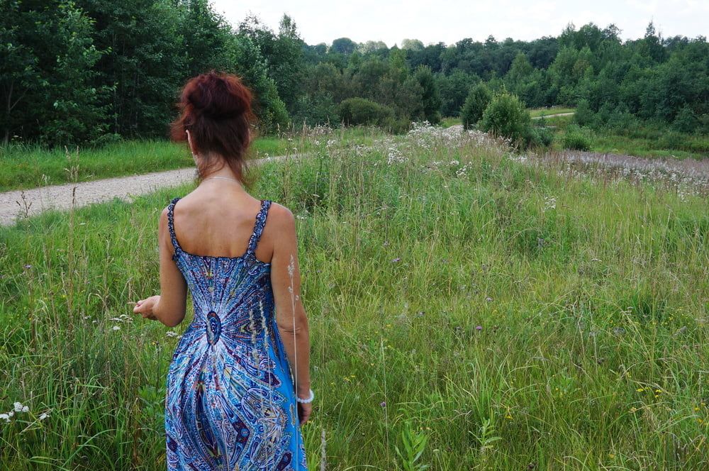 In blue dress in field #35