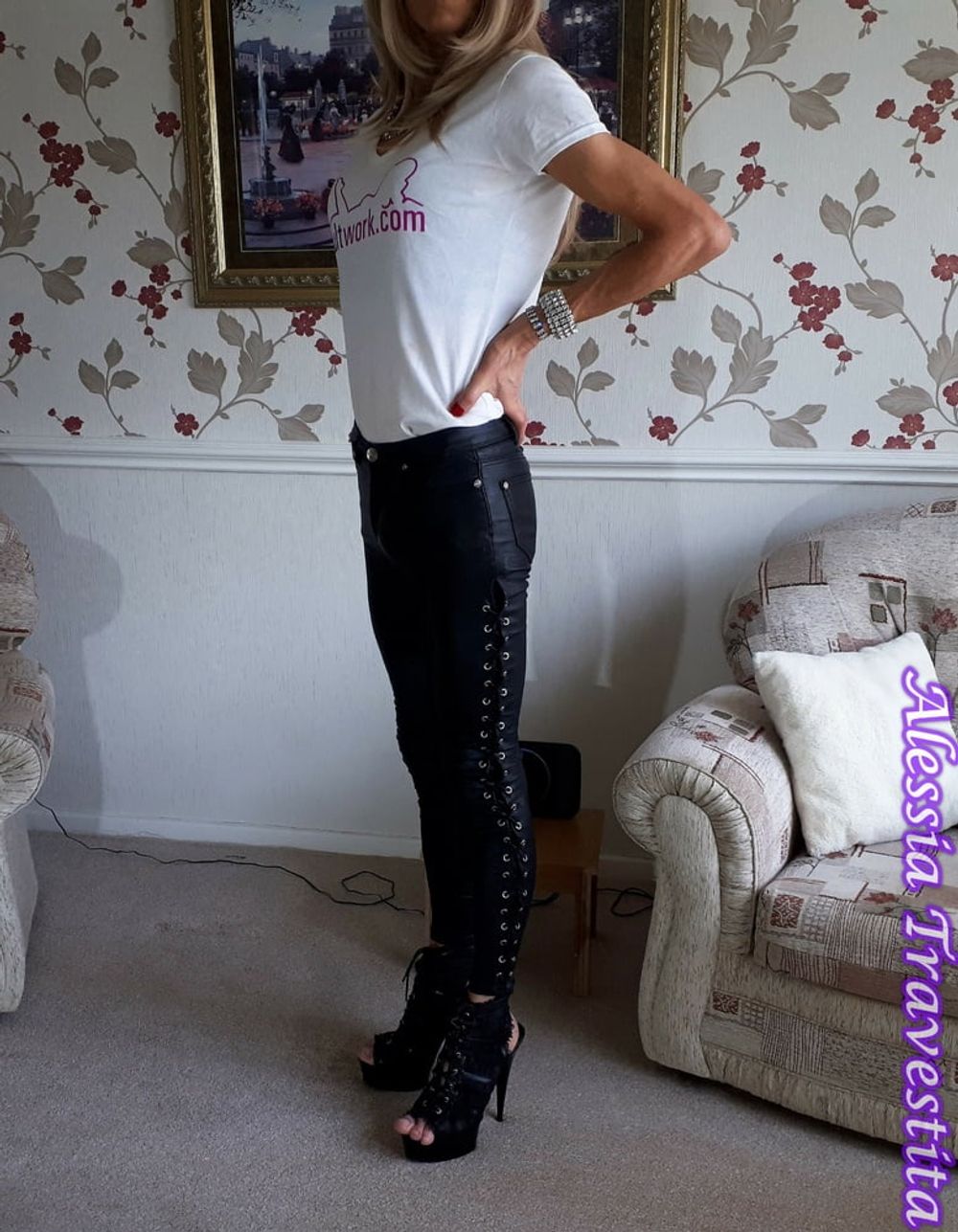 30 Alessia Travestita models Leather Jeans #26