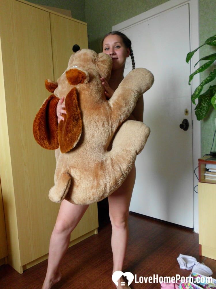 Horny girlfriend humps a big dog plushie #42