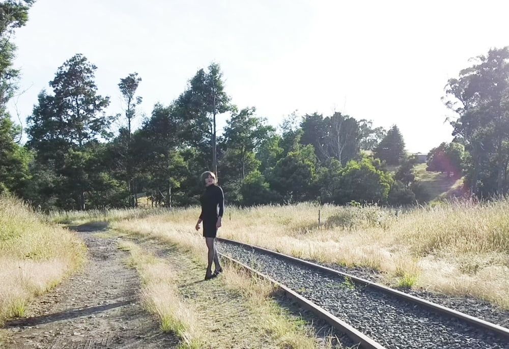 Crossdress Road trip- Rural road -Black Dress #6