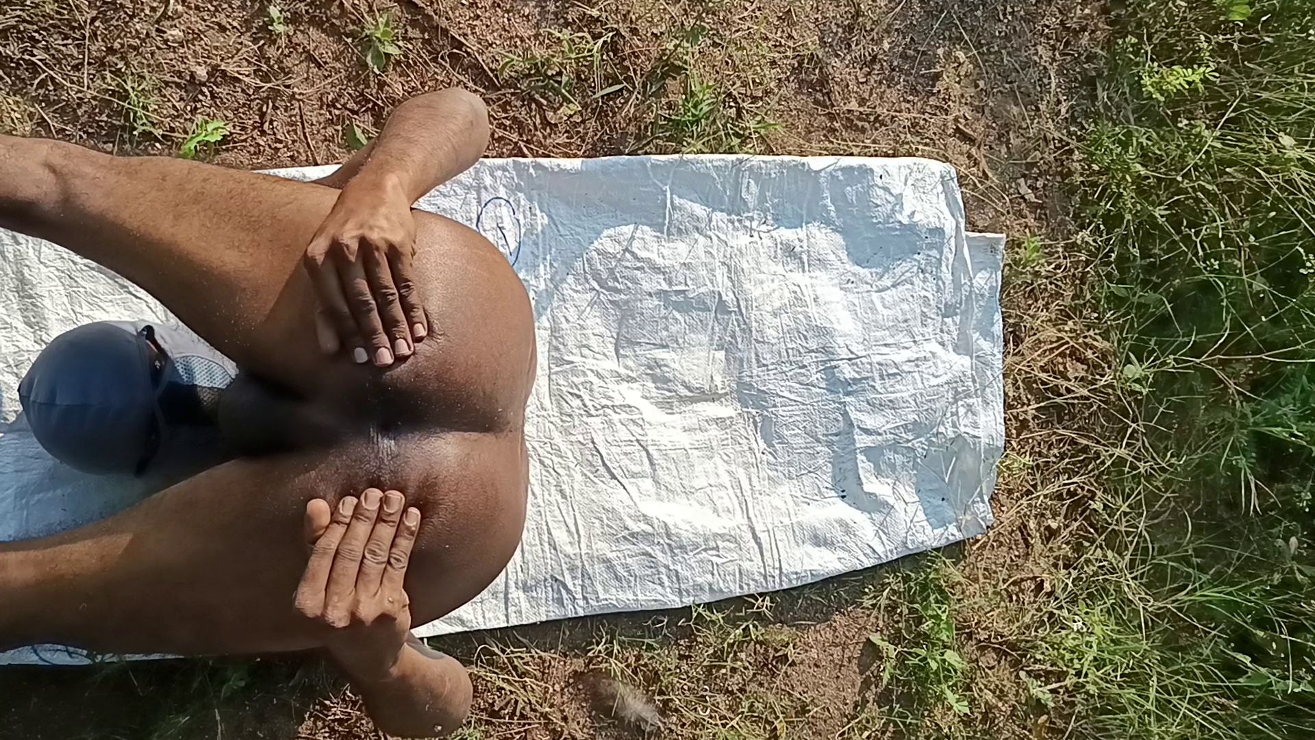 Very Sexy Indian Man Cumshot at Outdoor Field, Top View, Aer #31