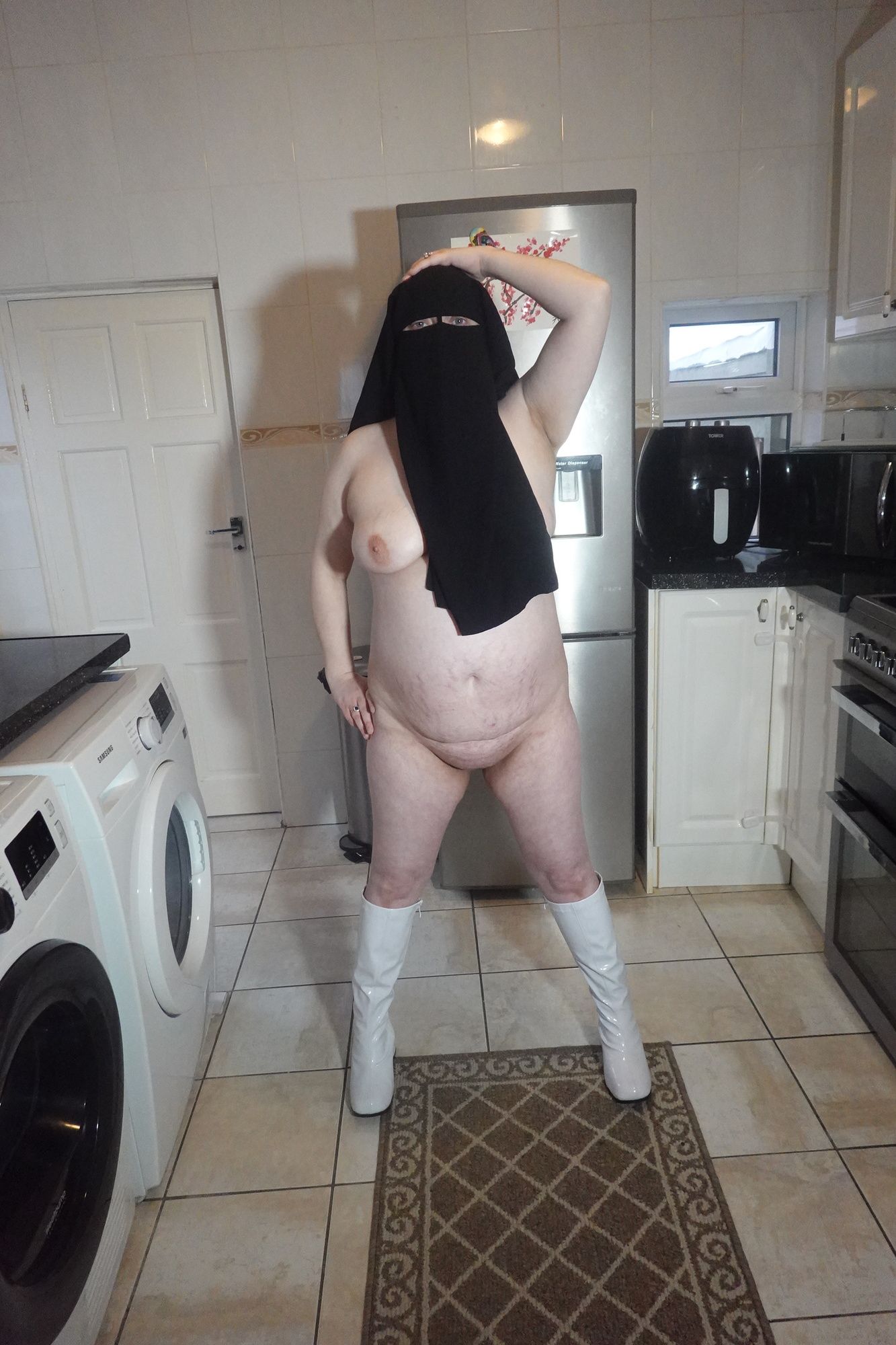 Naked in Niqab and white Knee Boots #18
