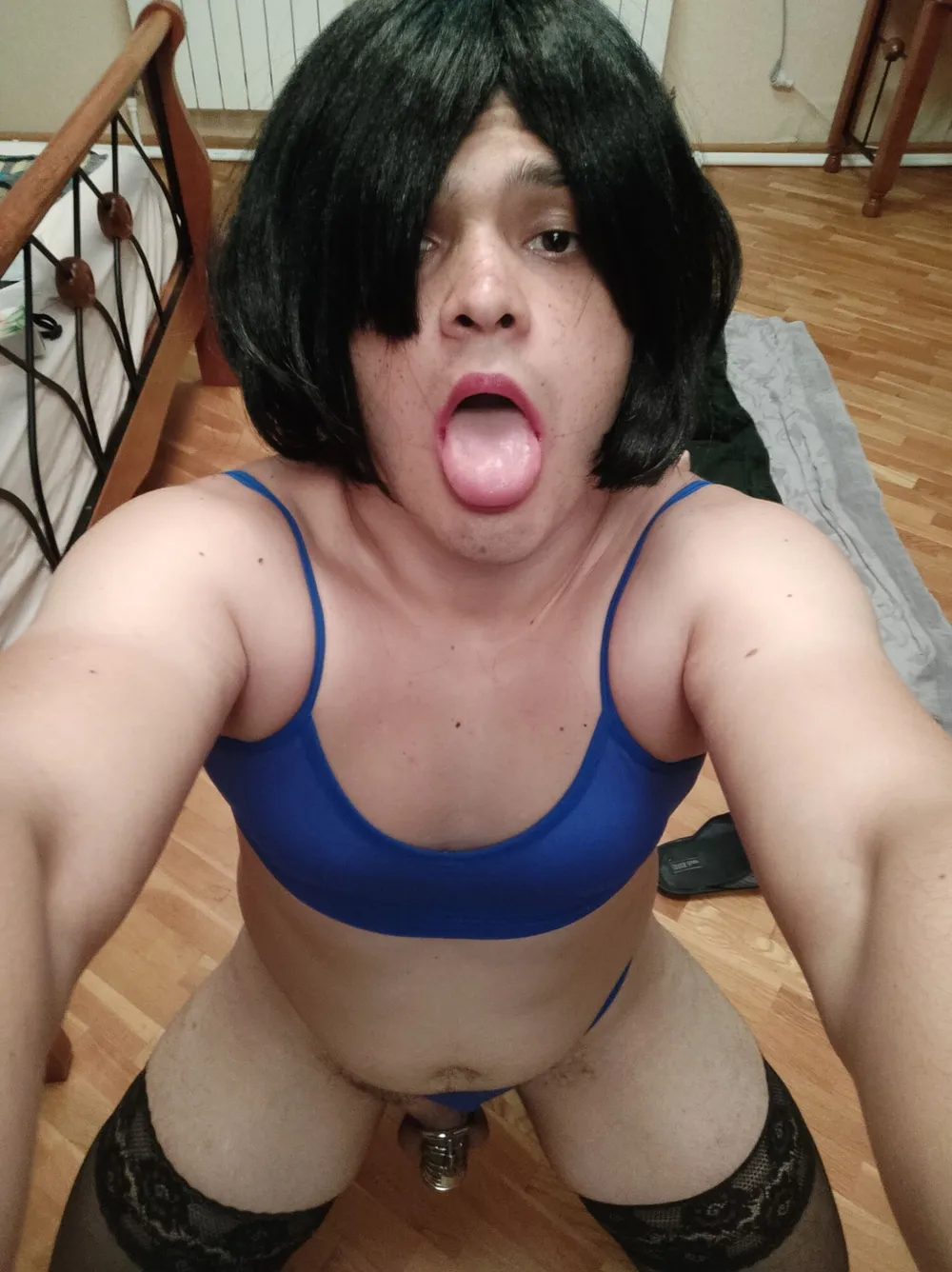 Sissy crossdresser in blue