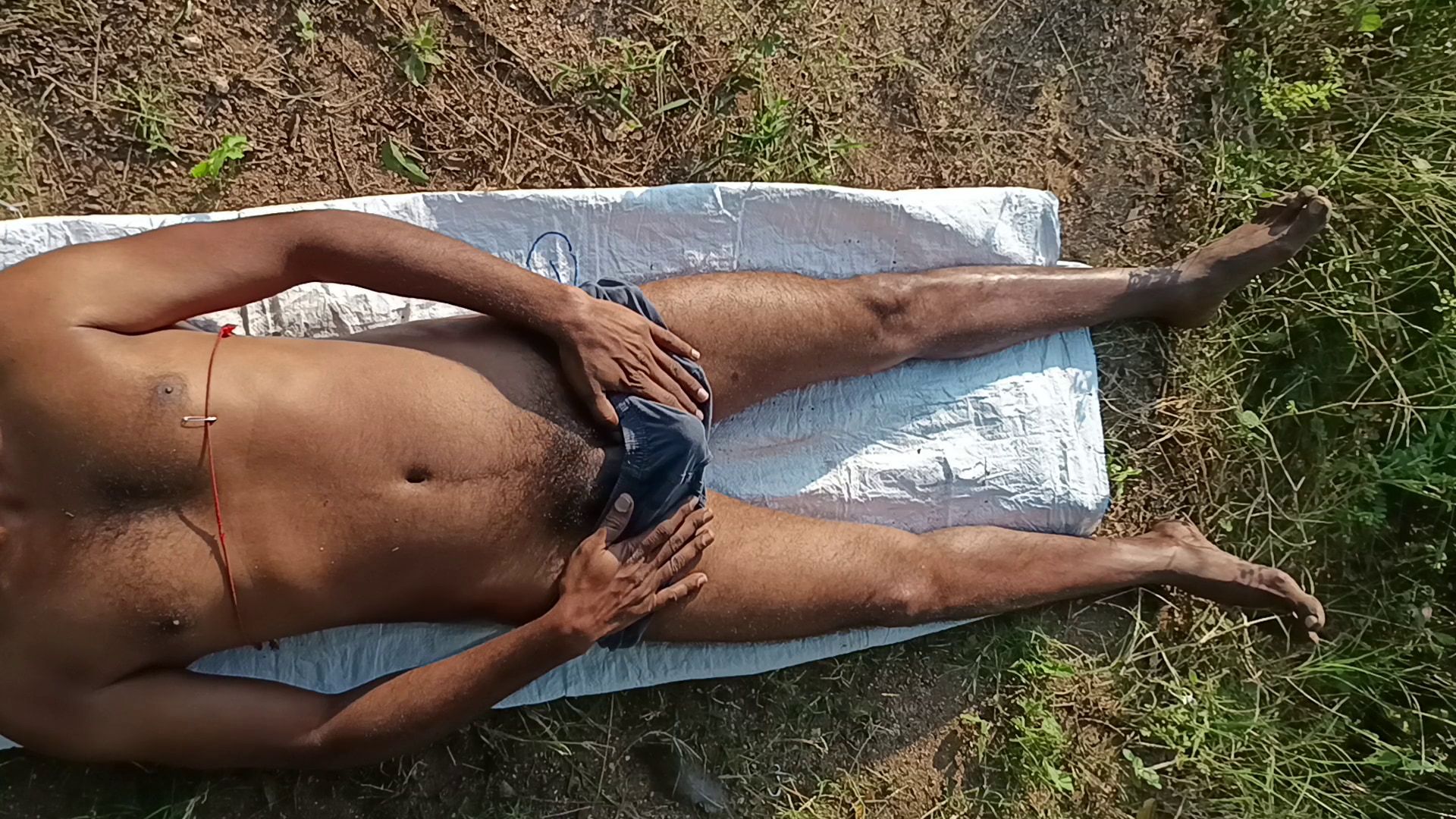 Very Sexy Indian Man Cumshot at Outdoor Field, Top View, Aer #16