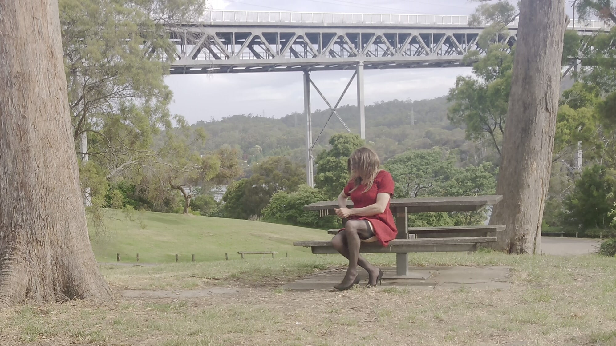 Crossdress Roadtrip - Riverside Red Dress #10