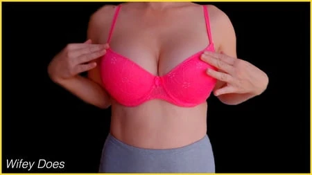 wifey looks hot in this pink lace bra         