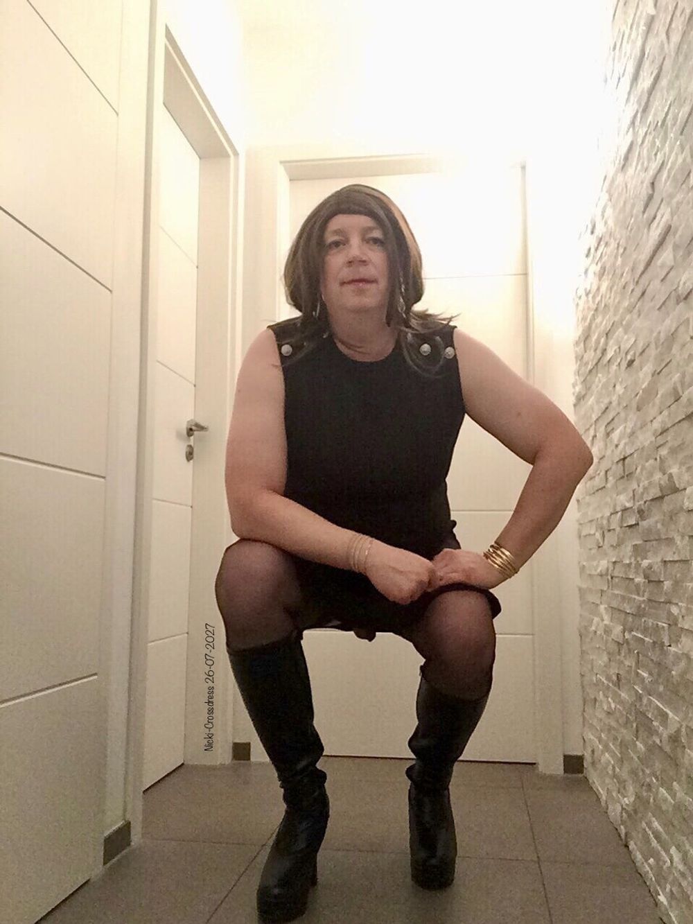 Nicki-Crossdress sexy black Dress, Stockings &amp; Boots #8