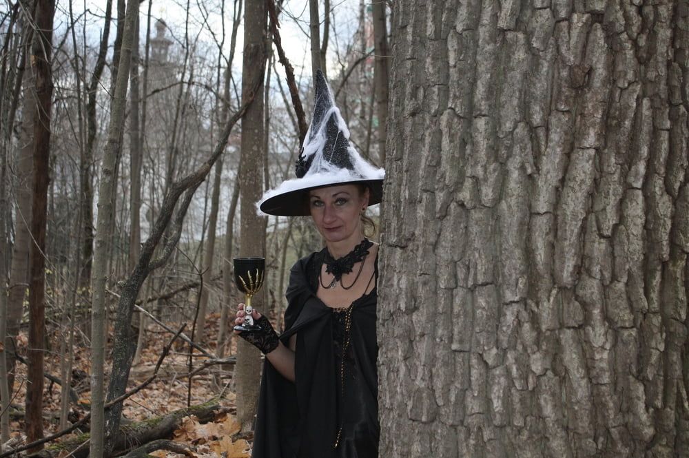 Witch with broom in forest #6