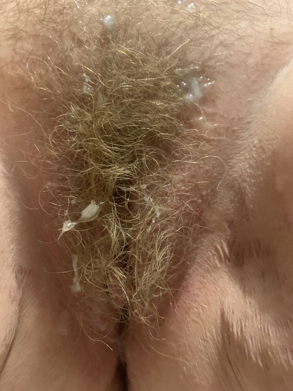 Hairy blonde cum shot #3