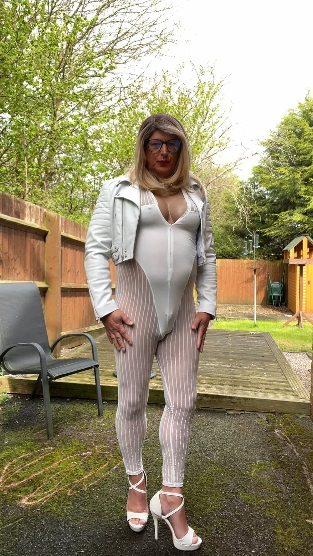 Amateur crossdresser Kellycd2022 sexy Milton white catsuit  #55