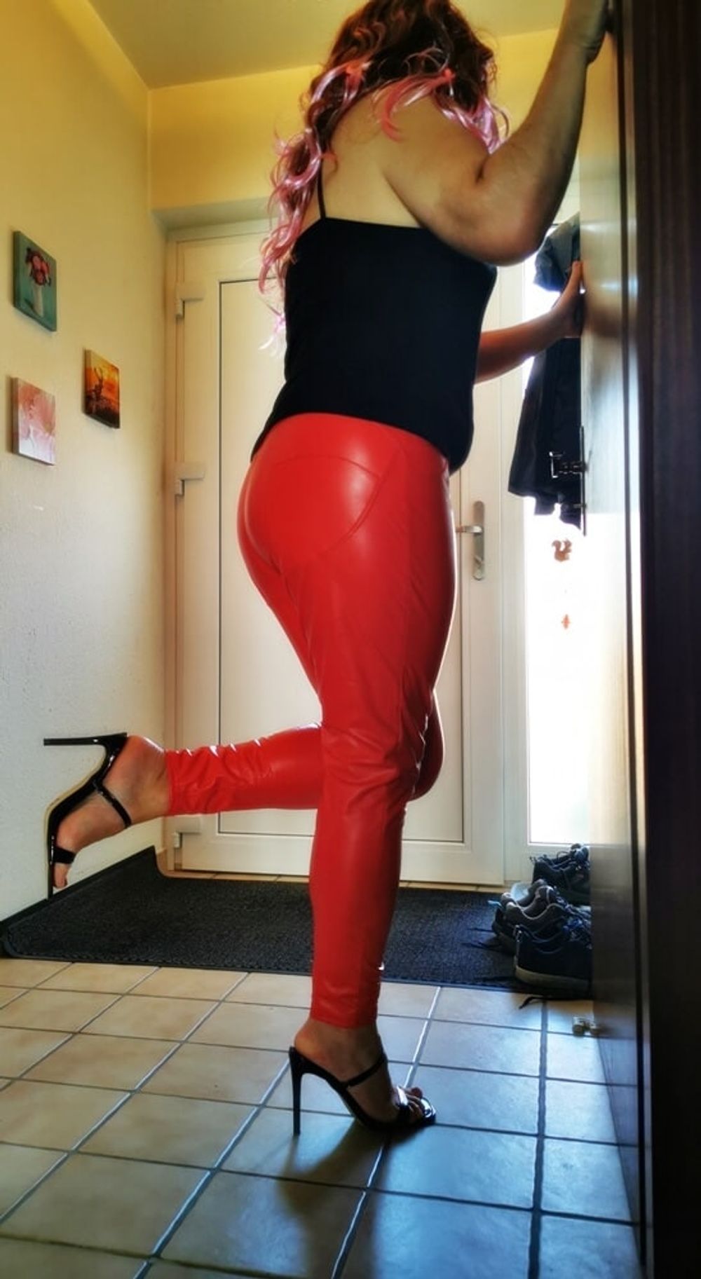 Red Leggings &amp; Sexy Patent Leather Sandals #20