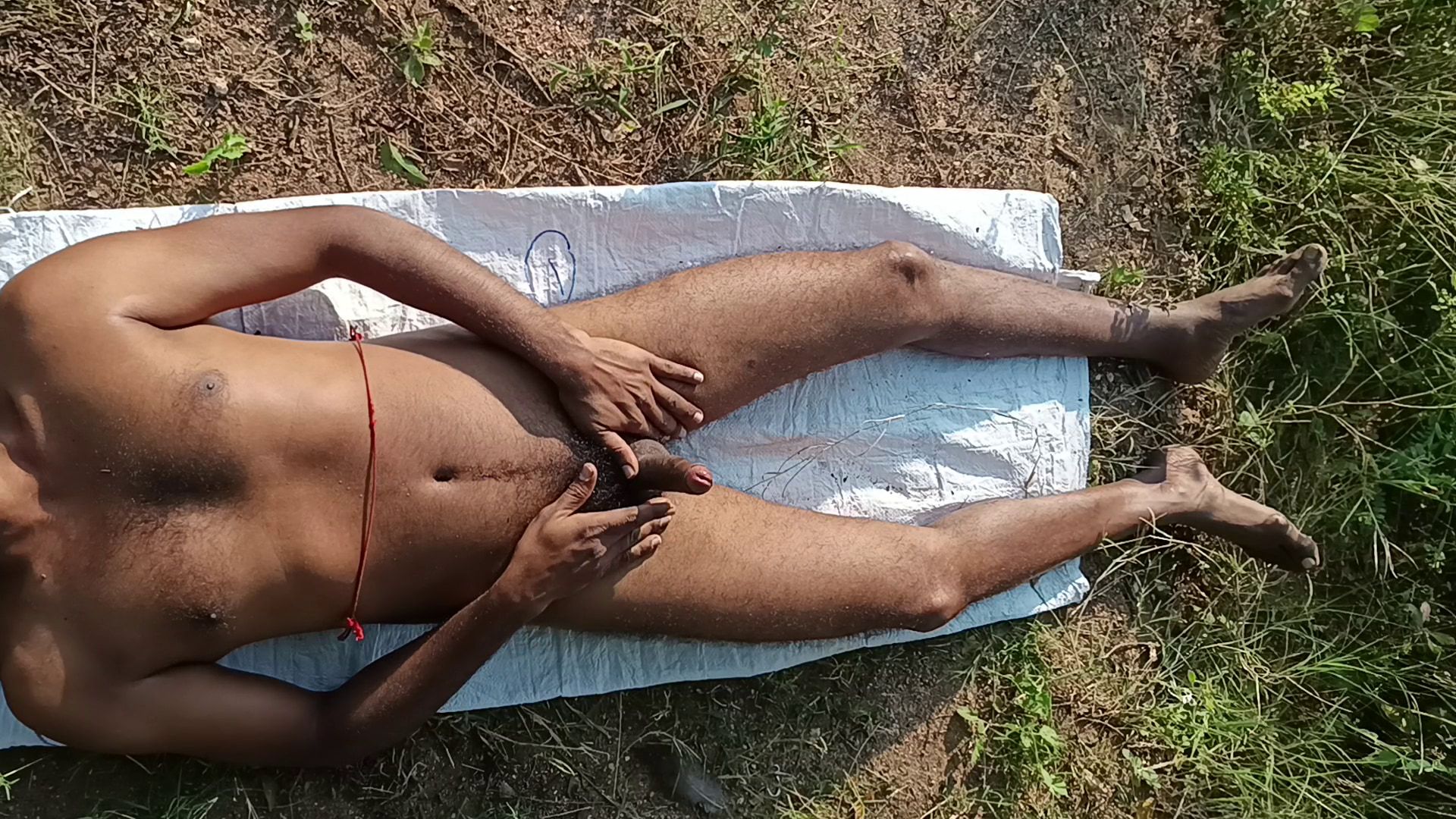 Very Sexy Indian Man Cumshot at Outdoor Field, Top View, Aer #29