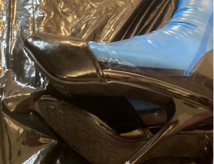 Transparent Blue Latex Stockings and Black Mules #19