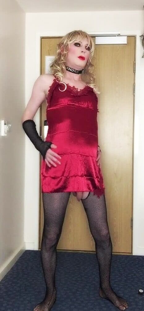 Skanky sissy in red dress #48