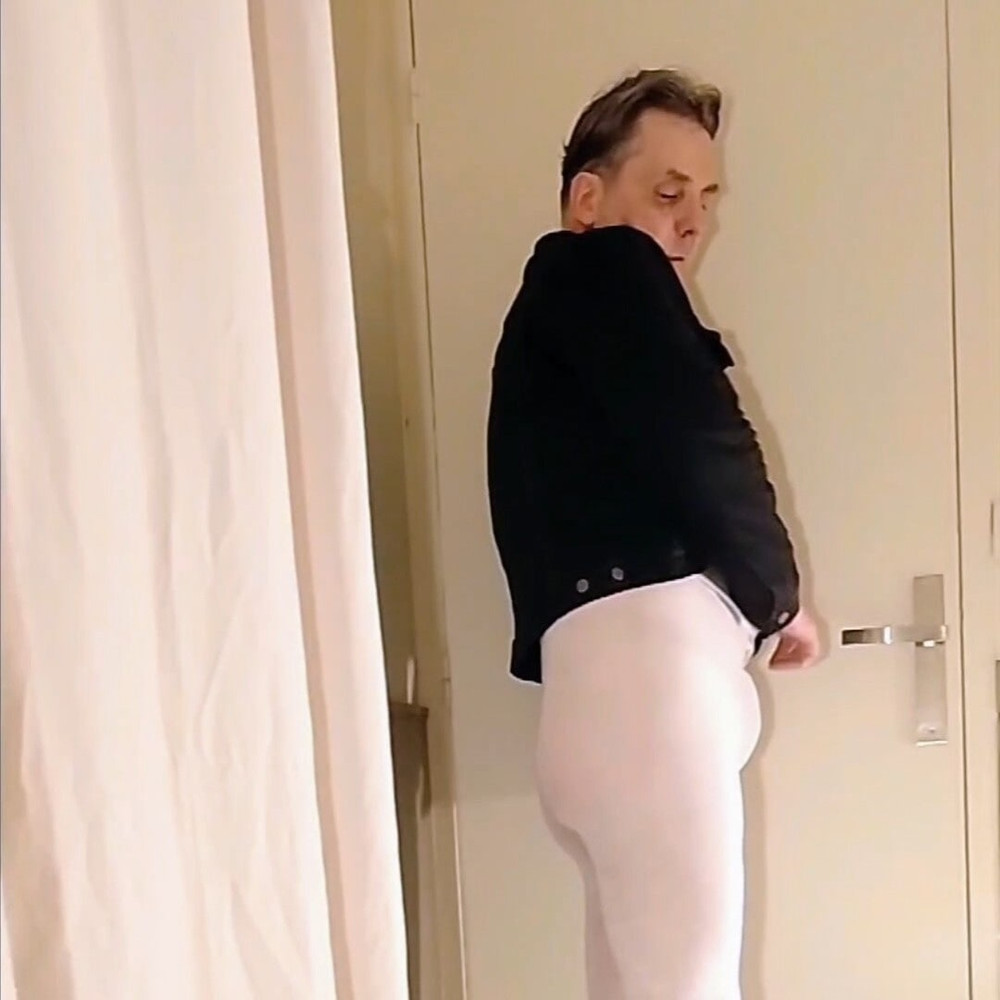 Cock stroking and handjob in white open pantyhose #22