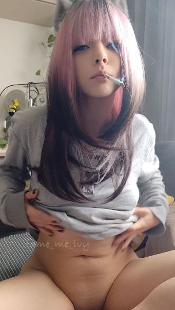 Cute Egirl smoking and showing her titties #3