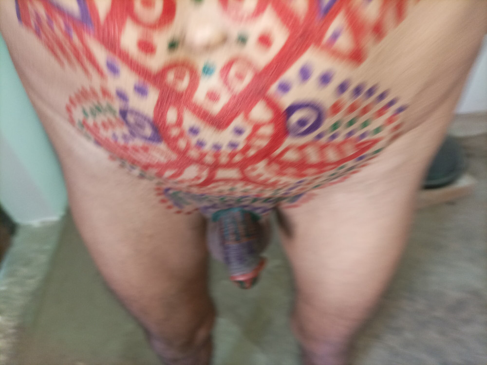 Sissy belly tattoo and coloured cock #35
