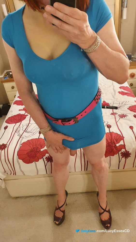 Big Cock Sissy Lucy in Blue Mini Dress #4