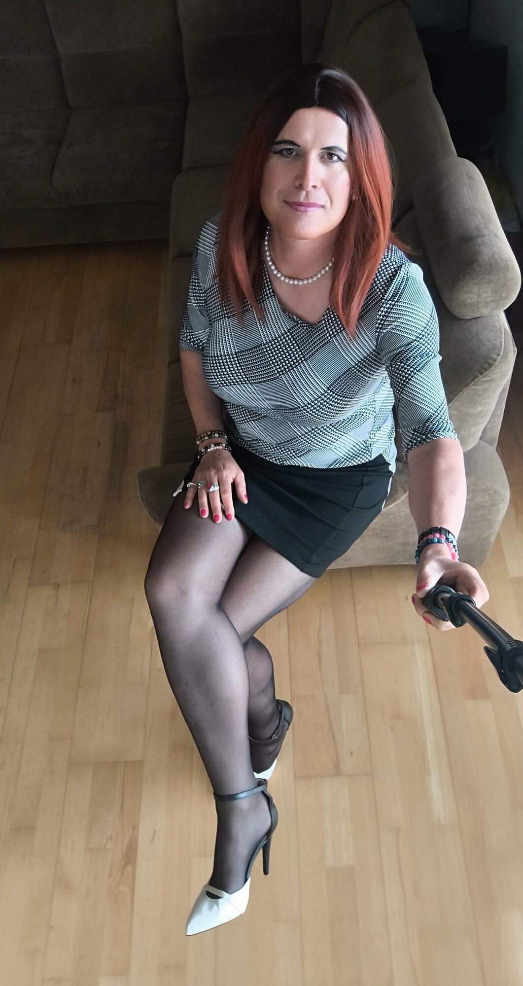 Black pantyhose and lovely short dress #21