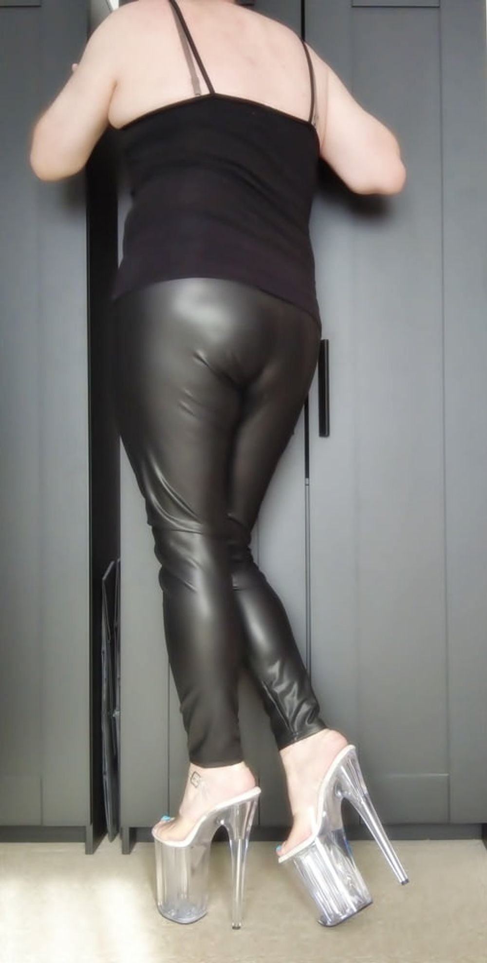 Clear High Heels And Black Leggings #23