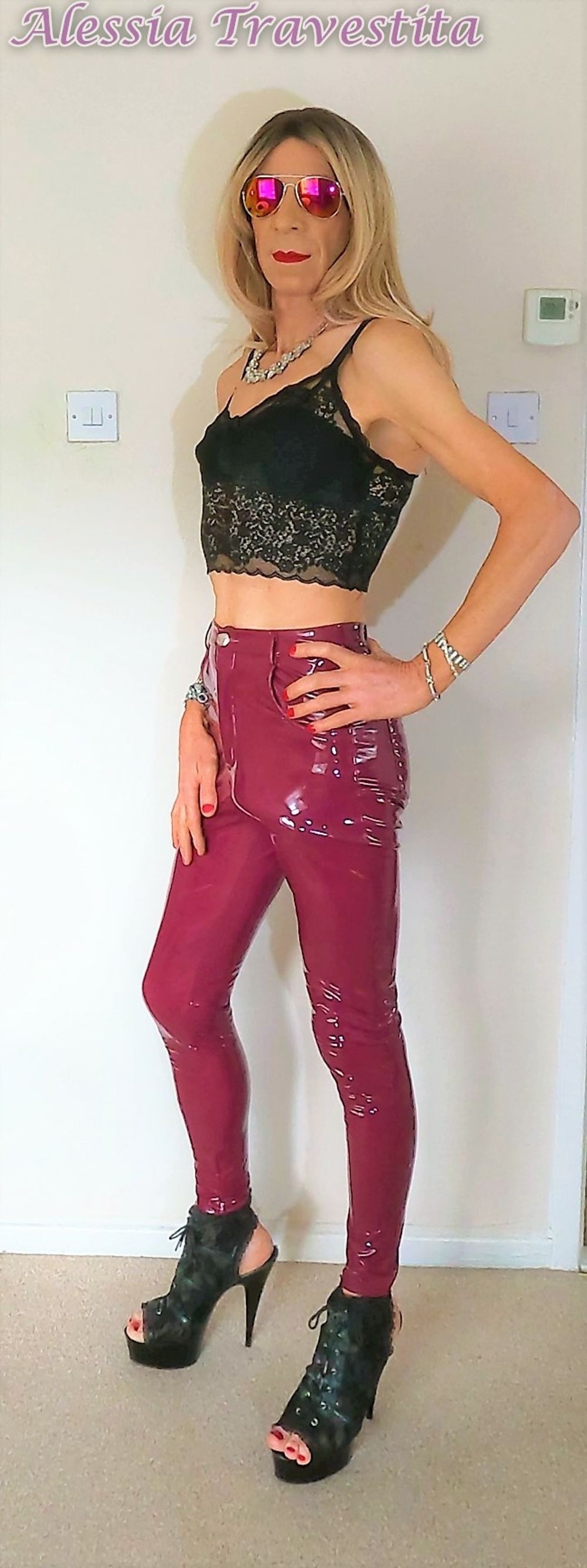 76 Alessia Travestita in Burgundy PVC Jeans #2