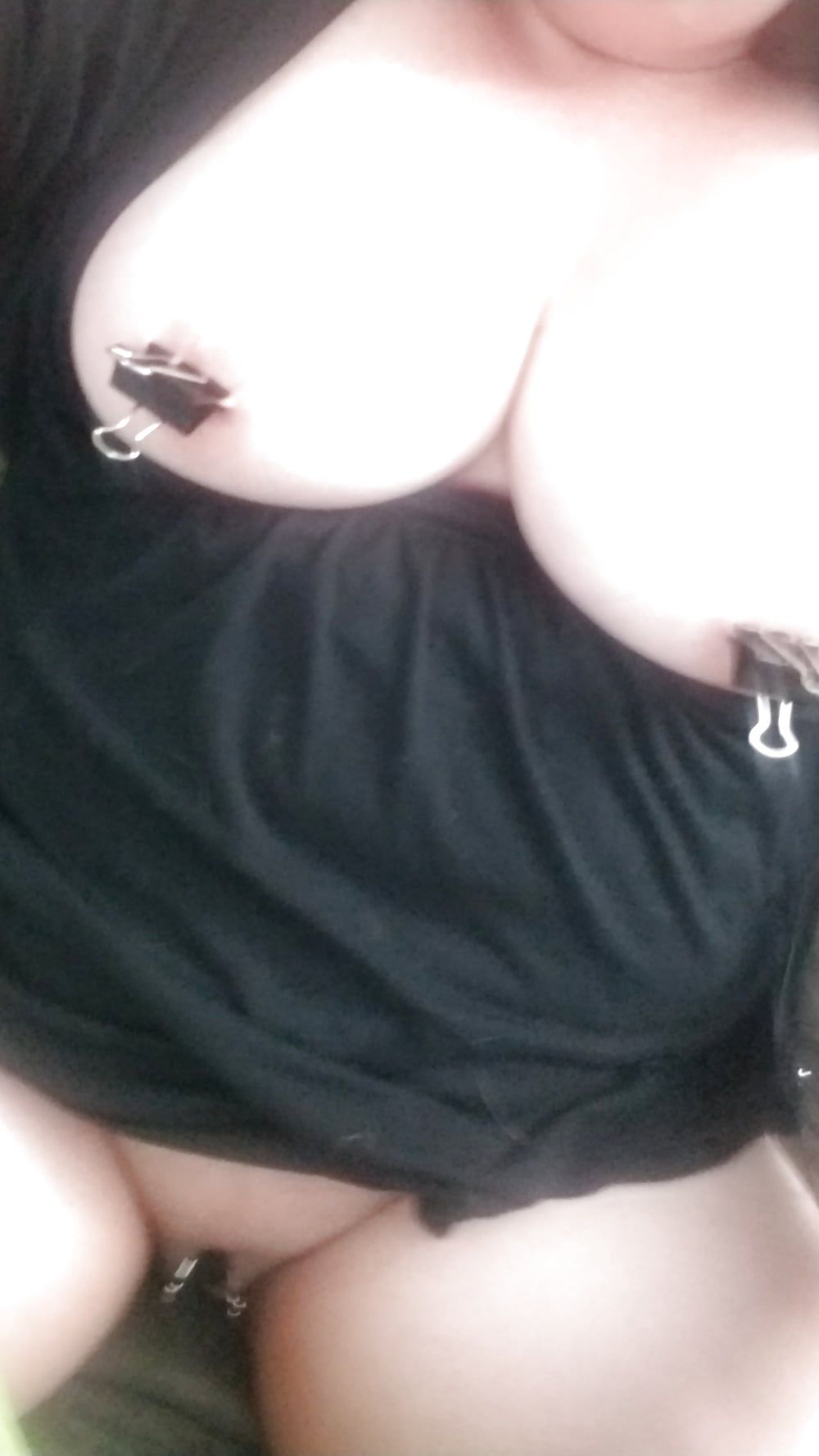 Binder clips on nipples and pussy ... bored housewife.. milf #2