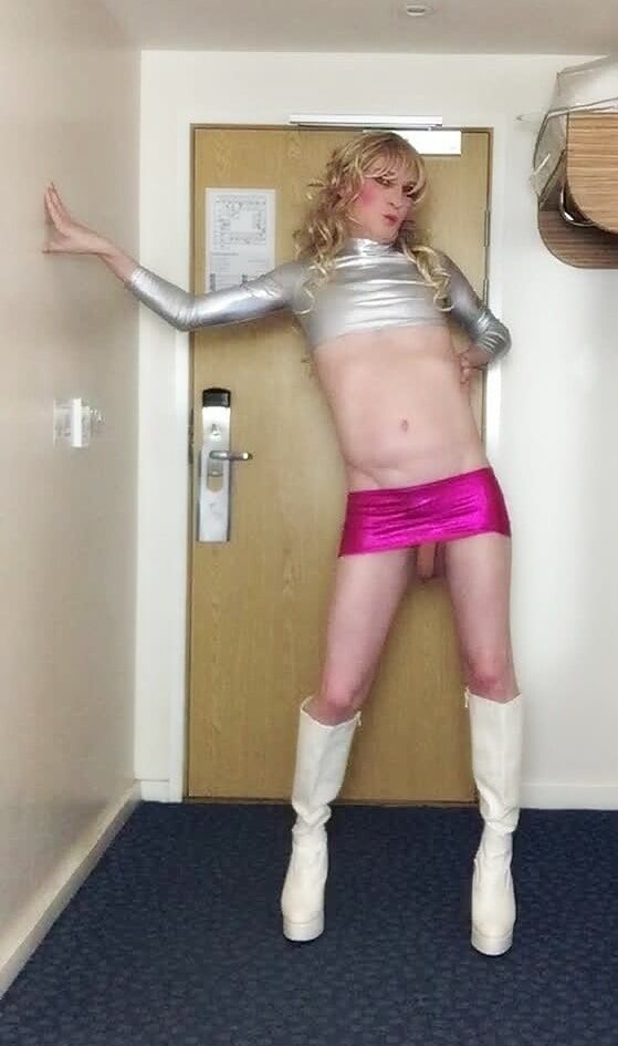 Sissy in shiny silver and pink #6