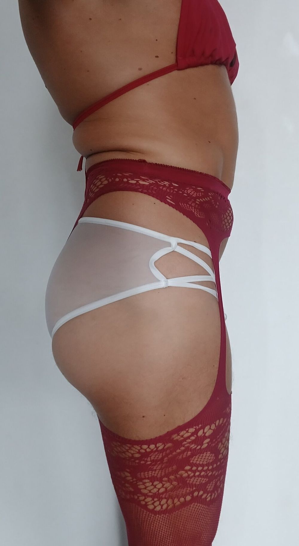 Red fishnet white transparent pantie &amp; black skirt  #32