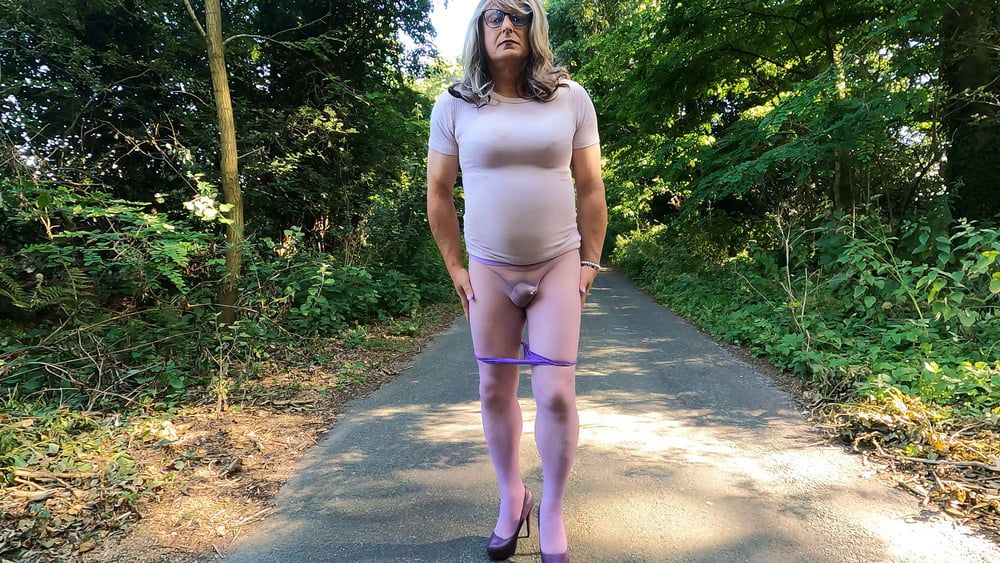 Crossdresser Kellycd in lilac dress and seamless pantyhose  #45