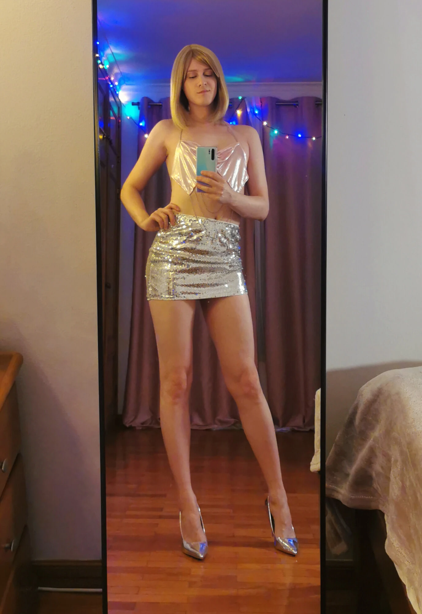 Femboy CD in shiny top and skirt #22