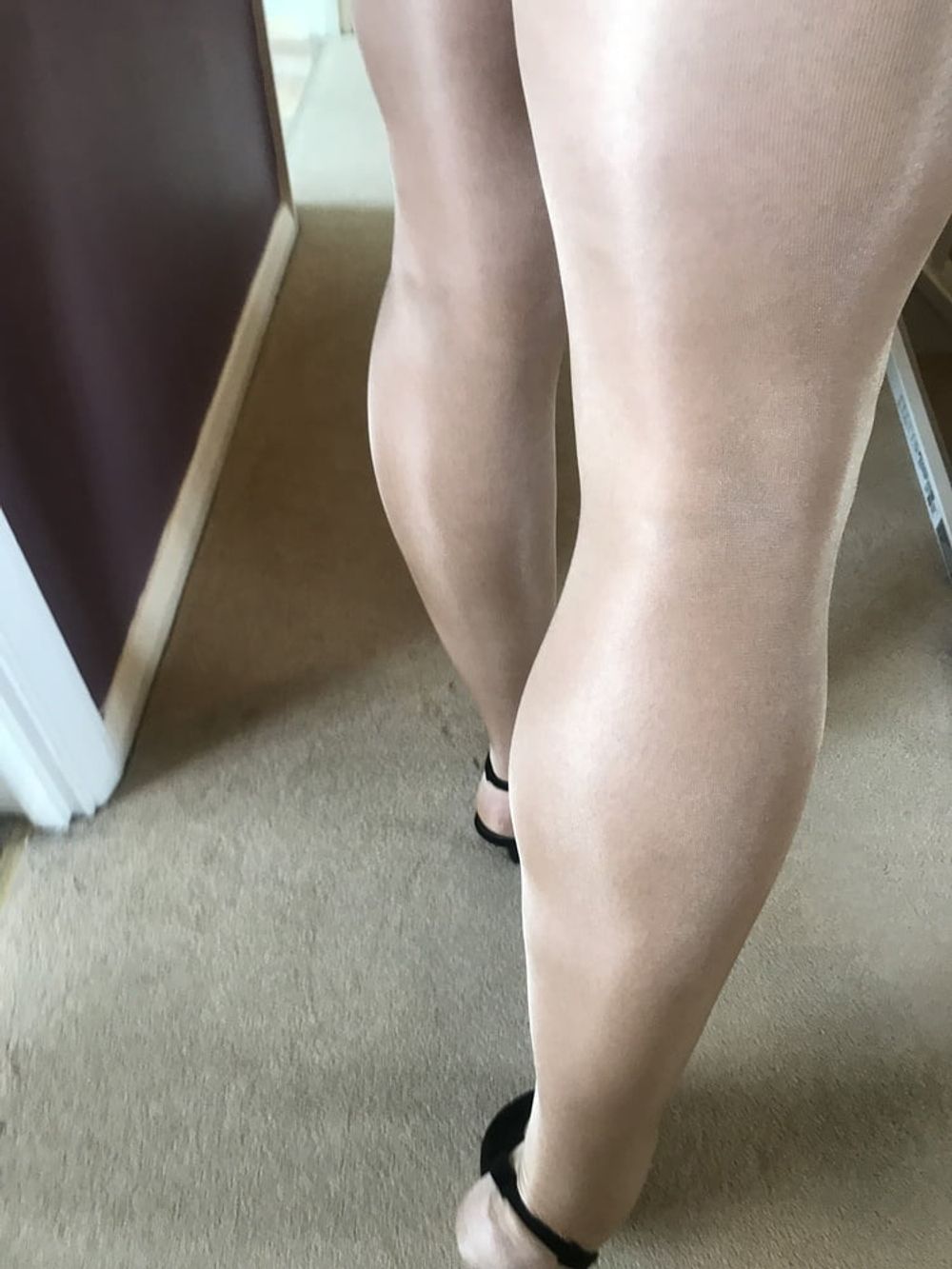 Short skirt & shiny Tan colour Tights #26