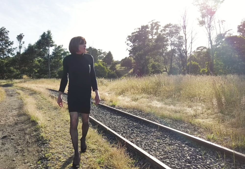 Crossdress Road trip- Rural road -Black Dress #11