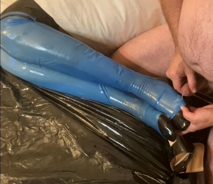 Transparent Blue Latex Stockings and Black Mules #15