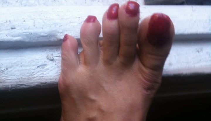 red toenails mix (older, dirty, toe ring, sandals mixed). #53