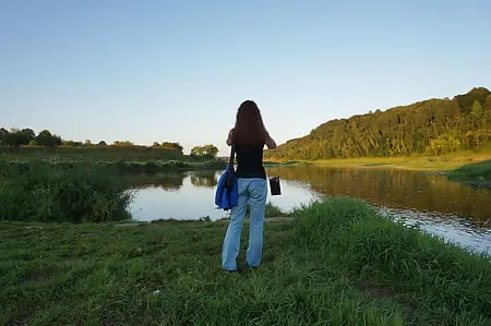 upon volga river golden evening         