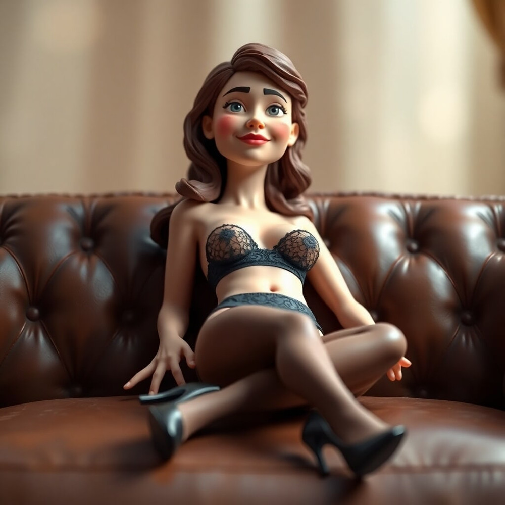 Pixwhores - Next Generation: Black Lingerie, Leather Sofa #13