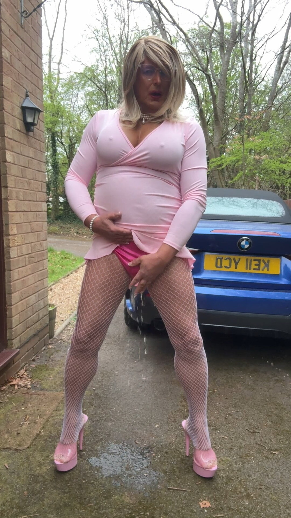 Sexy Crossdresser kellycd2022 in pink dress and fishnets  #35