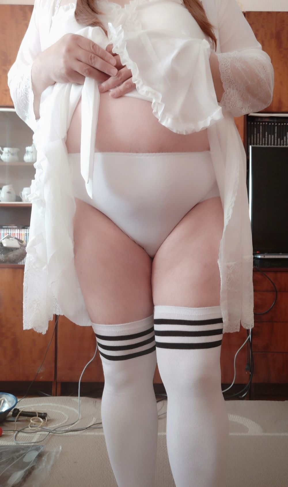 Sissy Aleksa posing in new white underwears  #19